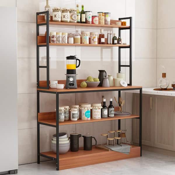 FUFU&GAGA 15.7 in. D Brown Wood 5-Tiers Standing Baker's Racks with Storage  Shelves Metal Frame Kitchen Organizer Rack LWJHJ0053-01-xin - The Home Depot