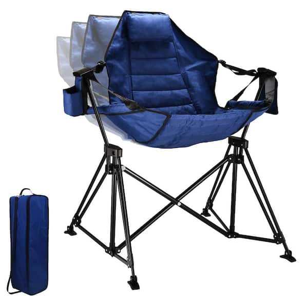 Unbranded Blue Metal Outdoor Rocking Chair Foldable Camping Chair for Outside Swinging Camp with Stand