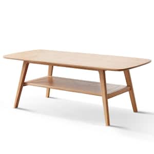 Oak Natural Wood Low Table Coffee Table with Storage Shelf
