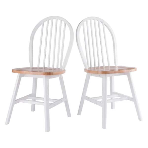 WINSOME WOOD Windsor Natural and White Solid Wood Windsor Chair (Set of 2)