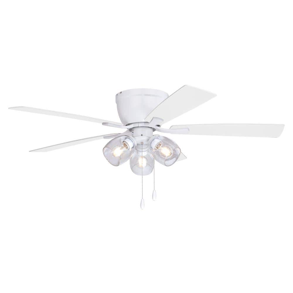 Brayton White 3-Light Flush Mount Ceiling Fan with Clear Glass Shades