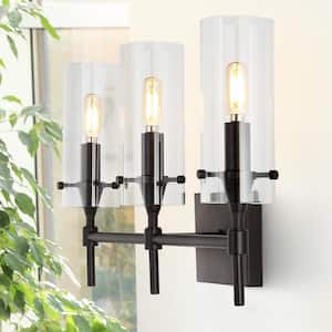 Cato 21.25 in. 3-Light Oil Rubbed Bronze/Clear Modern Farmhouse Iron/Glass LED Vanity Light