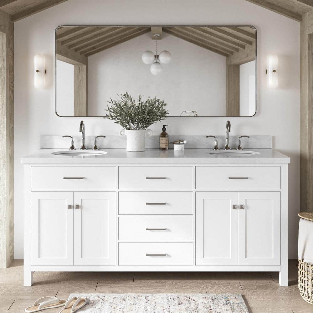 Bristol 72 in. Double Sink Freestanding Bathroom Vanity in White with Carrara White Marble Top price history on PriceWatchPro