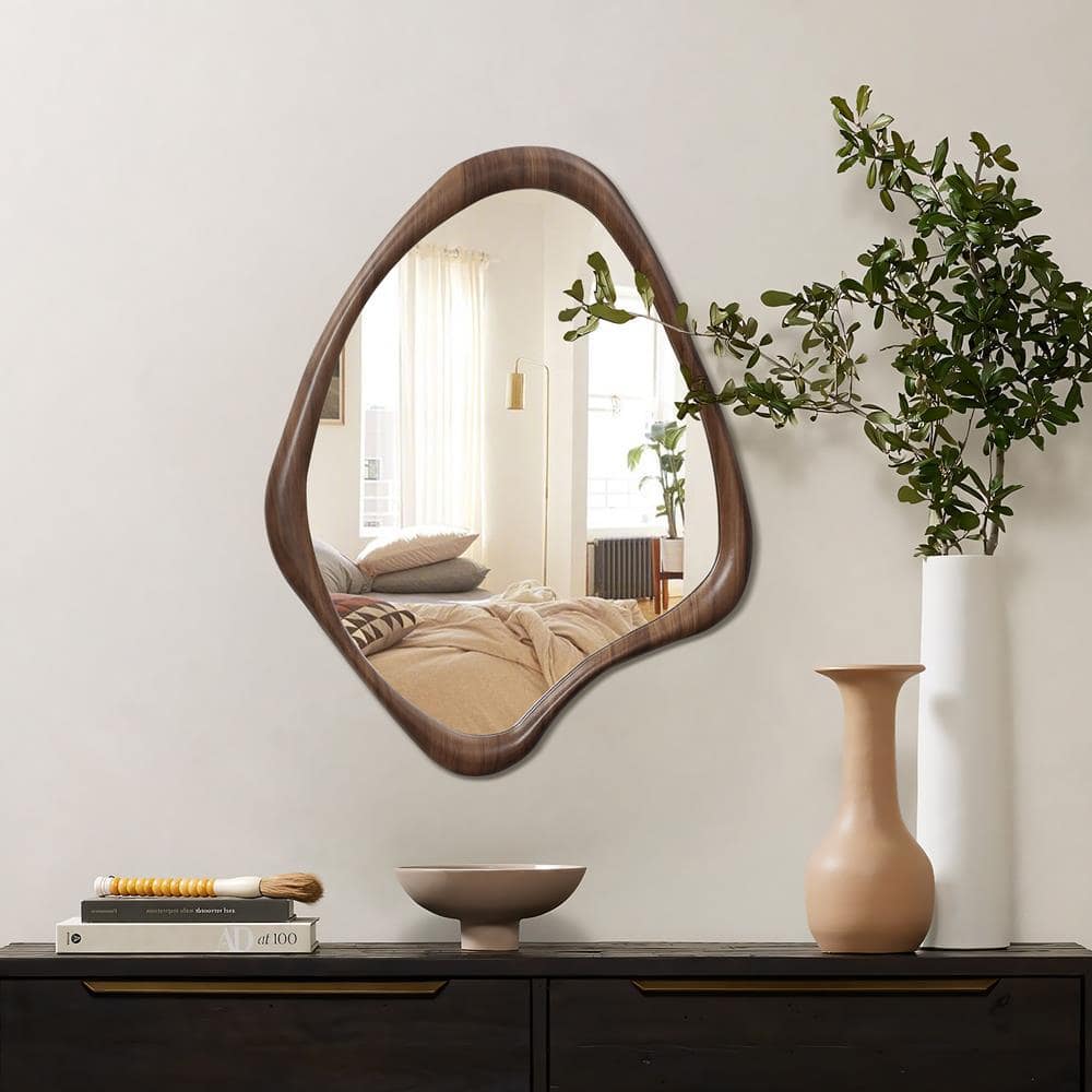 Classic Brown Wood Frame Irregular Wall Mirror