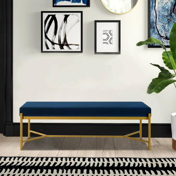 navy blue upholstered bench