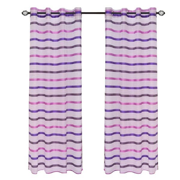 Lavish Home Violet/White Arla Grommet Curtain Panel, 95 in. Length