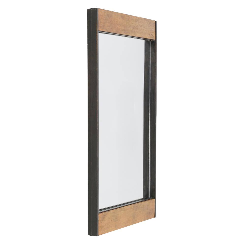 Minimalist Brown Wood and Metal Rectangular Bathroom Vanity