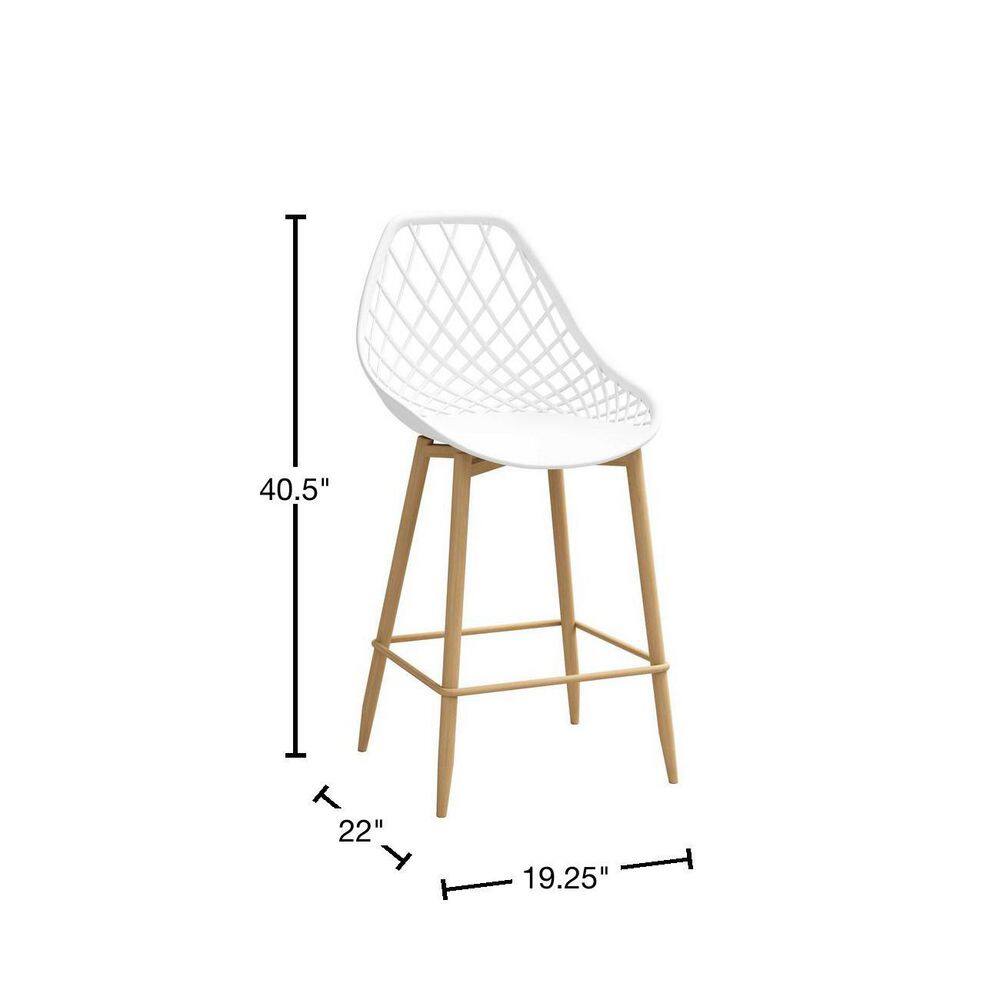 Set of 2 White and Natural Metal Counter Height Chairs