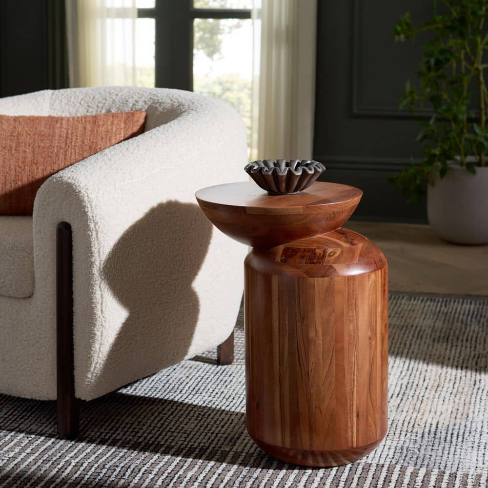Masew 14 in. Walnut Wood End Table
