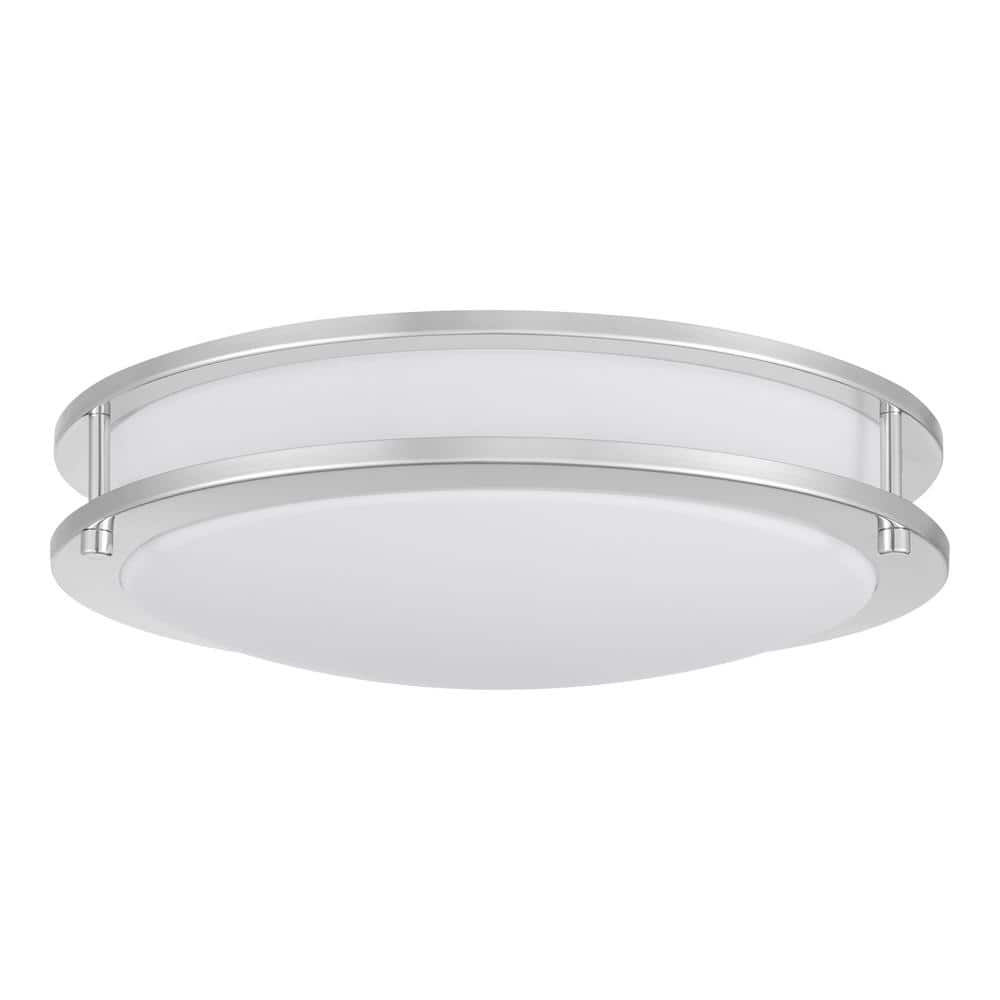 Hampton Bay Flaxmere 14 in. Chrome Dimmable LED Flush Mount Ceiling Light with Frosted White Glass Shade