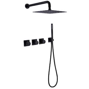 Single-Handle 1- -Spray Rain Wall Mounted Shower Faucet with Handheld in Black (Valve Included)
