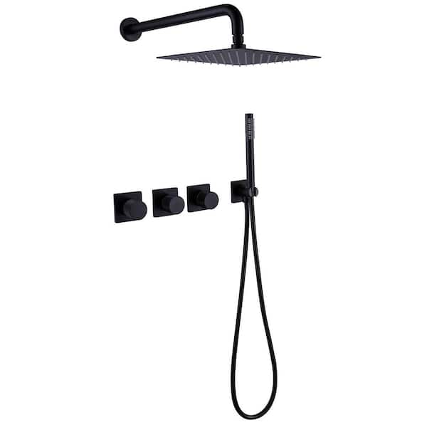 Flynama Single-Handle 1- -Spray Rain Wall Mounted Shower Faucet with Handheld in Black (Valve Included)
