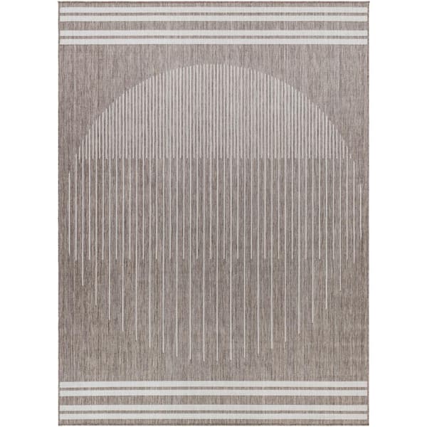 Long Beach Taupe/Brown Circle 7 ft. x 9 ft. Indoor/Outdoor Area Rug