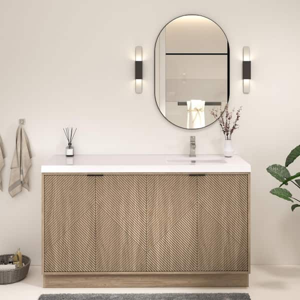 Mason 59 in. W x 20 in. D x 35 in. H Single Sink White Oak Bath Vanity with White Acrylic Top, Electrical Outlet