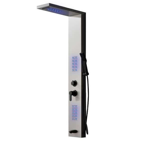 4-in-1, 2-Jet Shower Panel Tower System with Led Rainfall Waterfall Shower Head, and Massage Body Jets in Black Nickel