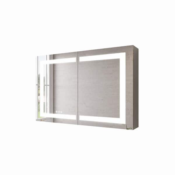 HMMHVV 36 in. W x 24 in. H Rectangular Aluminum Wall Surface Mount Smart LED Lighted Bathroom Medicine Cabinet with Mirror