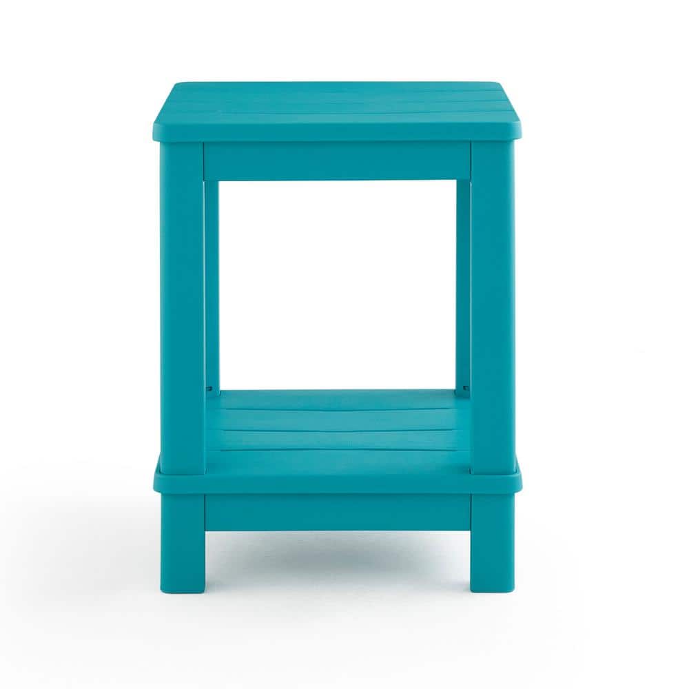 Deluxe Teal Resin Square Patio Side Table with Storage