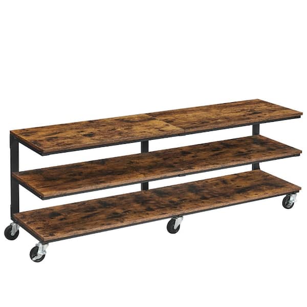 Benjara 63 in. Brown and Black Wood TV Stand Fits TVs up to 65" in. with Wheels