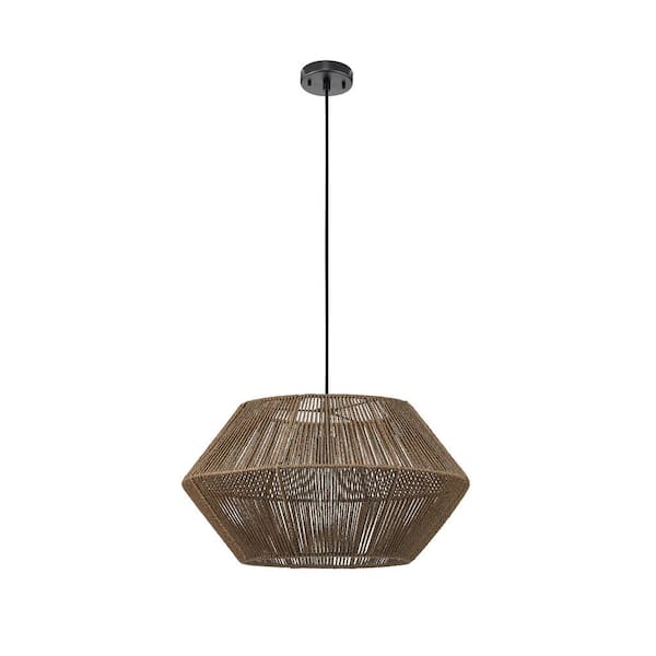 Globe Electric Malay 1-Light Black Pendant with Natural Twine Shade and Vintage Incandescent Bulb Included