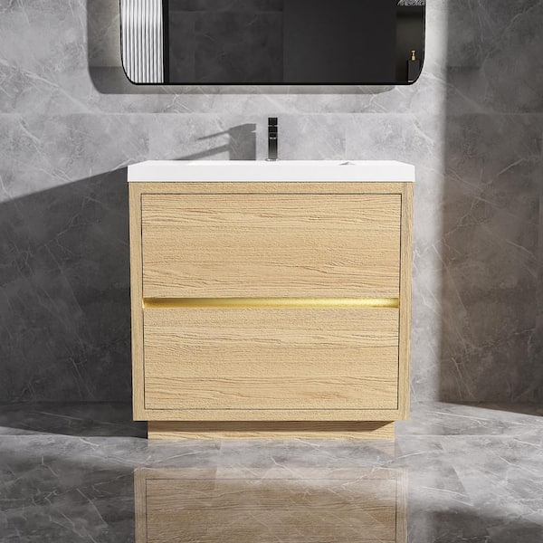 36 in. Freestanding Bath Vanity in Natural Oak with Single Solid Surface Sink Top in White