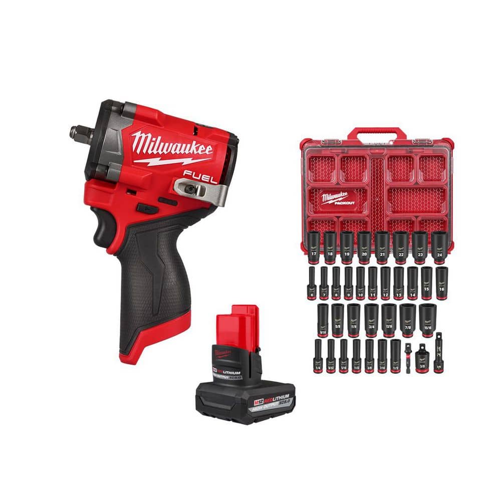 M12 FUEL 12V 3/8 in. Stubby Impact Wrench w/5.0Ah Battery & SHOCKWAVE PACKOUT Socket Set (36-Pc) price history on PriceWatchPro