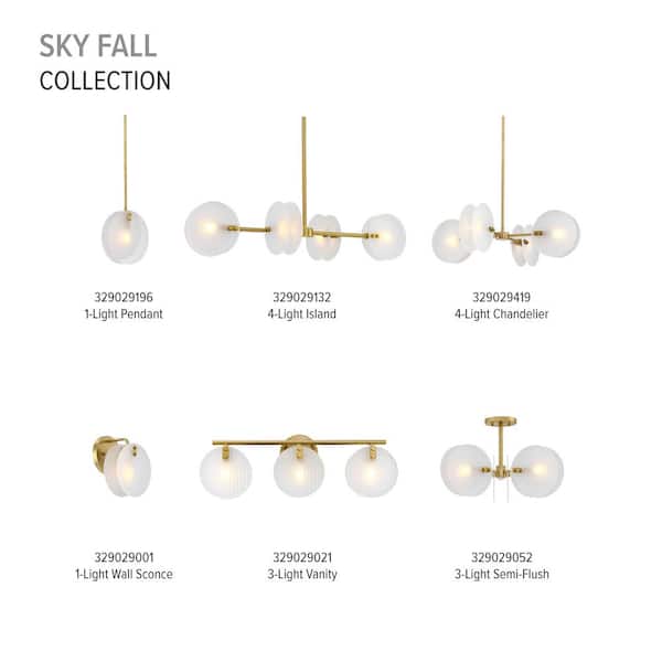Designers Fountain - Sky 60-Watt 1-Light Brushed Gold Transitional Pendant Light with Etched Fluted Glass Shade and No Bulbs Included