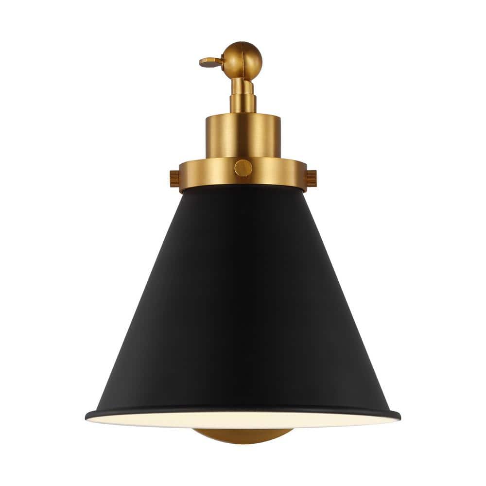 Midnight Elegance Dimmable Black and Brass Swing Arm Sconce