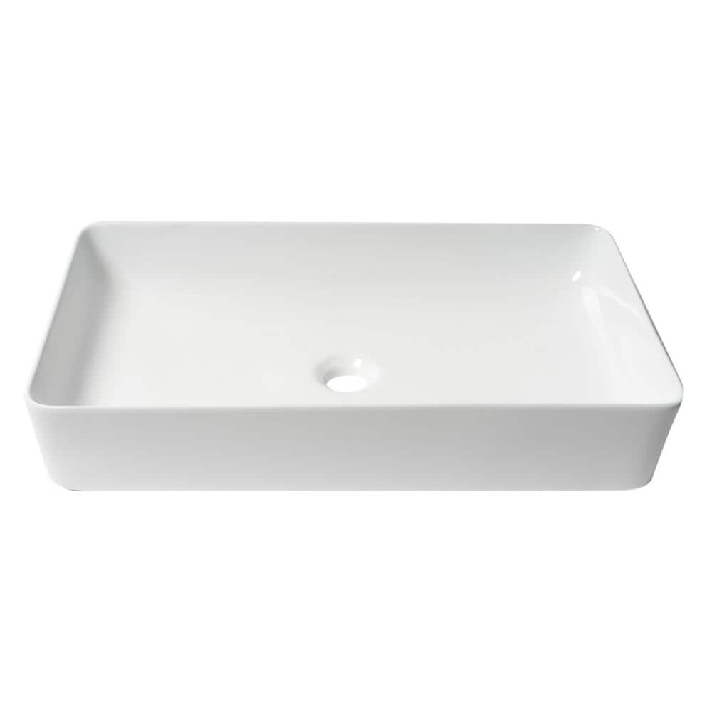 White 24" Rectangular Ceramic Above Mount Bathroom Sink