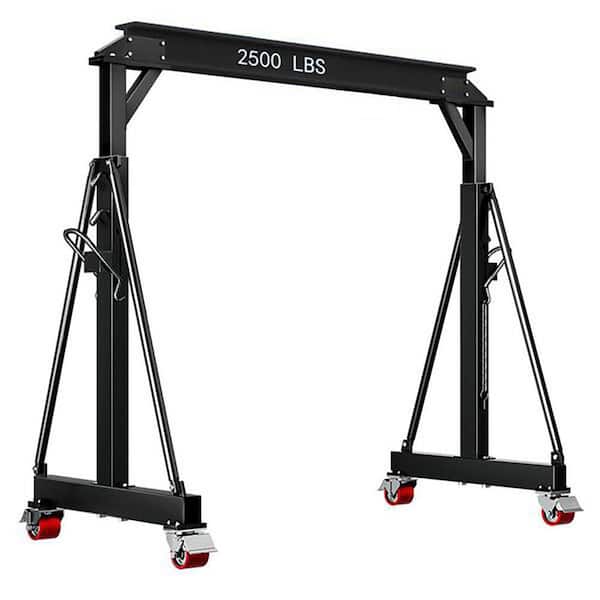 1 Ton Portable Gantry Crane Adjustable Height and Width, Heavy-Duty Shop Lift Hoist with 2 Ton Manual Trolley Black