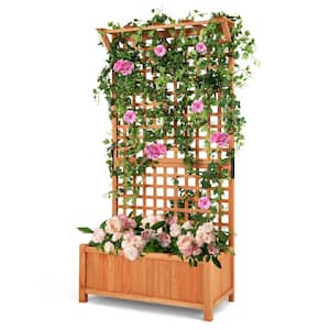 Wood Raised Garden Bed Planter Box Climbing Plants Container with Trellis &Hanging Roof