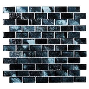 Bluz Rectangle 11.69 in. x 11.75 in. Matte Navy Black Glass Mosaic Tile Sample