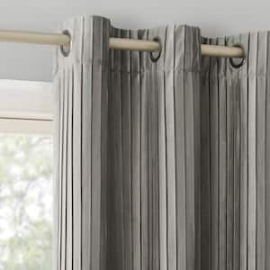Cascade Pleated Velvet Gray Polyester 40 in. W x 84 in. L Grommet Blackout Curtain (Single Panel)