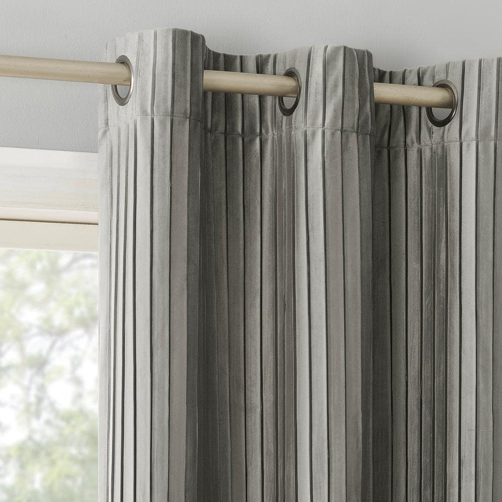 Cascade Pleated Velvet Gray Polyester 40 in. W x 96 in. L Grommet Blackout Curtain (Single Panel) price history on PriceWatchPro
