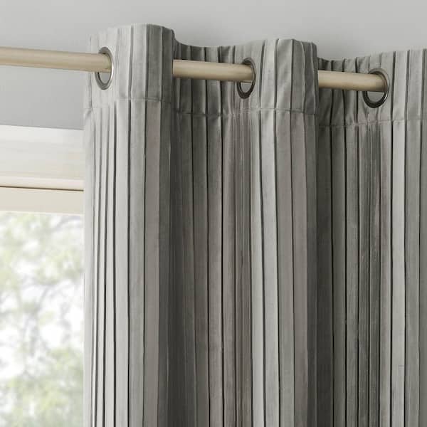 Sun Zero Cascade Pleated Velvet Gray Polyester 40 in. W x 96 in. L Grommet Blackout Curtain (Single Panel)