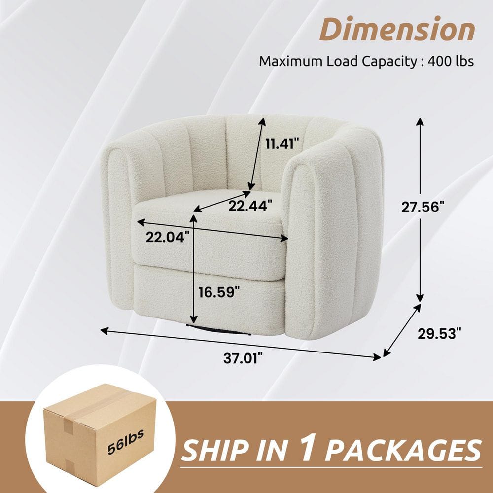 White Velvet Swivel Barrel Accent Chair with Wood Frame