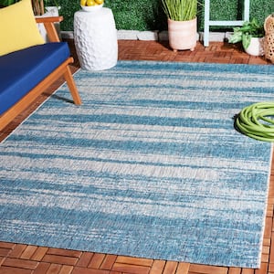Courtyard Gray/Teal 7 ft. x 10 ft. Blurred Striped Indoor/Outdoor Area Rug