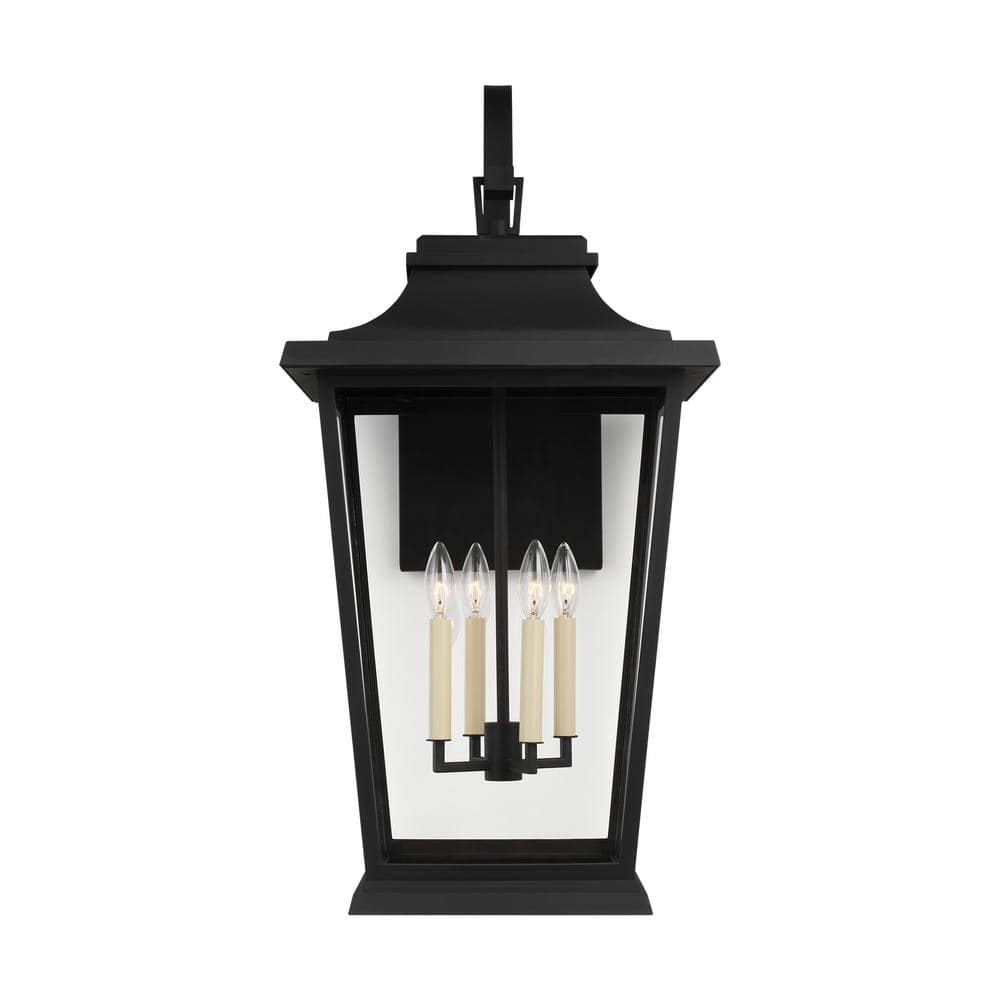 Warren Extra Large 16 in. W 4-Light Textured Black Outdoor Wall Mount Lantern with Clear Glass Panels price history on PriceWatchPro