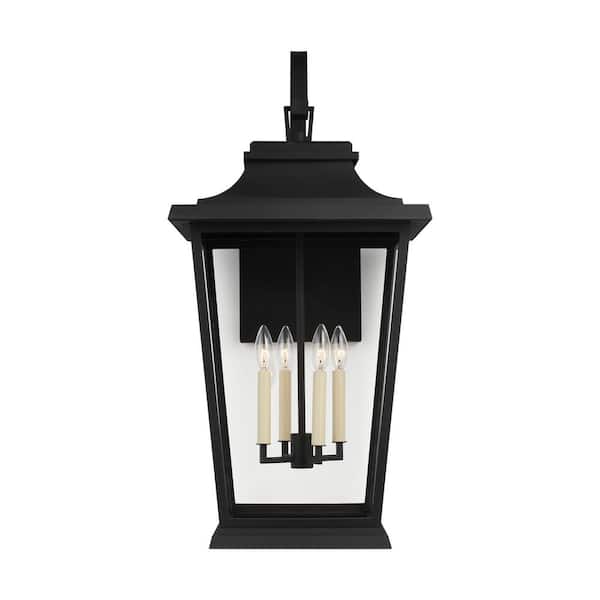 Generation Lighting Warren Extra Large 16 in. W 4-Light Textured Black Outdoor Wall Mount Lantern with Clear Glass Panels