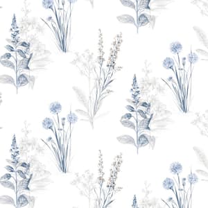 Flora Wallpaper in Blues & Greys Vinyl Wallpaper (Covers 55 sq. ft.)