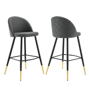 Cordial 40.5 in. Gray Low Back Wood Frame Bar Stool with Fabric Seat (Set of 2)