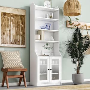 78.3 in. White Tall Cabinet Bookshelf Storage Cabinet with Versatile Graceful Curves Sideboard, Adjustable Shelves