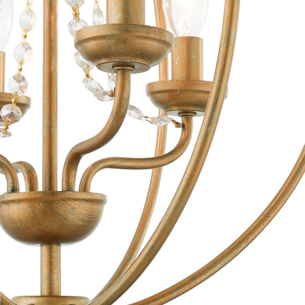 Antique Gold Leaf 4-Light Mini Chandelier with Draping Crystals