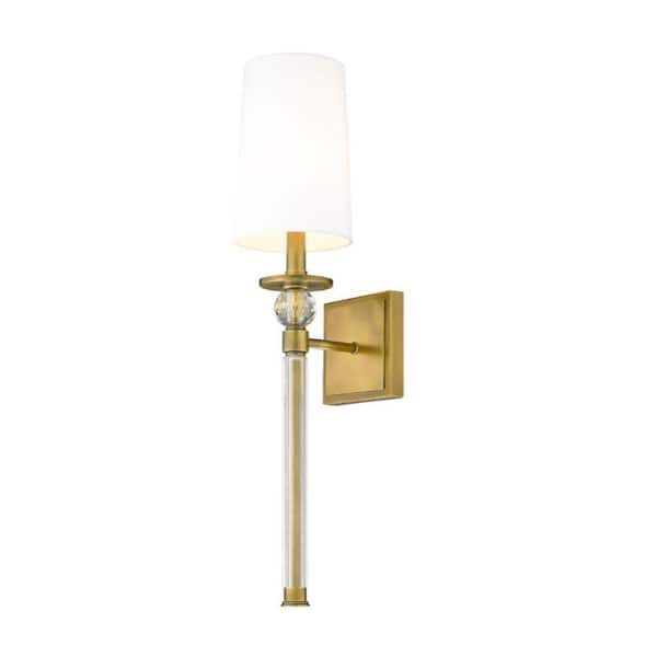 Unbranded 1-Light Rubbed Brass Wall Sconce with White Glass