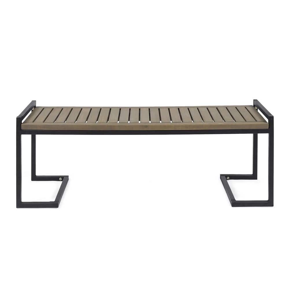 Industrial Patio Bench 54 in. Wide Grey Acacia Wood and Iron Frame with Cantilever Legs Assembly Required price history on PriceWatchPro
