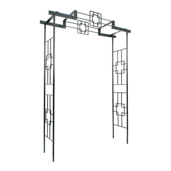 Elegant Handcrafted Square-on-Squares Garden Arbor II, 95.5  in. Tall, Graphite Powder Coated Finish