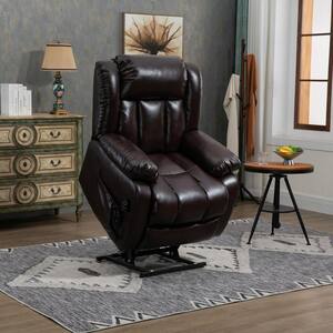 Faux Leather Power Electric Lift Recliner Chair with 8-Point Vibration Massage and Lumbar Heating in Brown