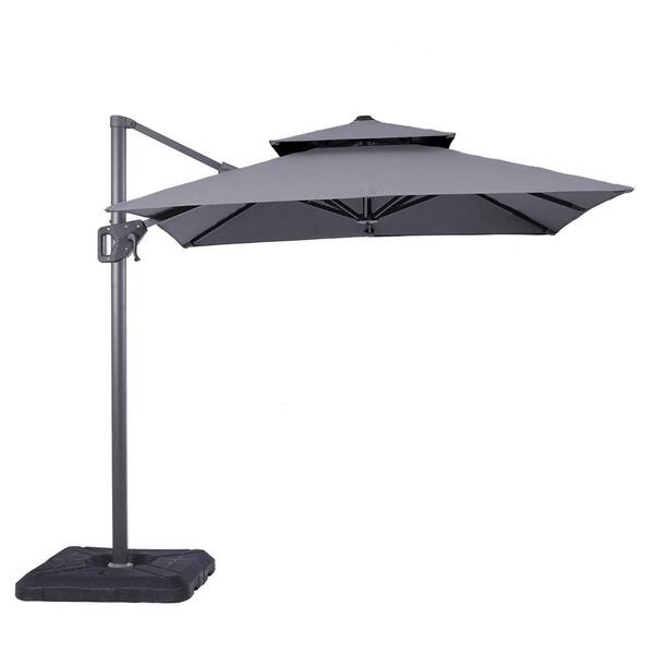 Hostin 2-Piece 10 ft. Steel Cantilever Crank Tilt And 360 Square Patio Umbrella in Gray with Base