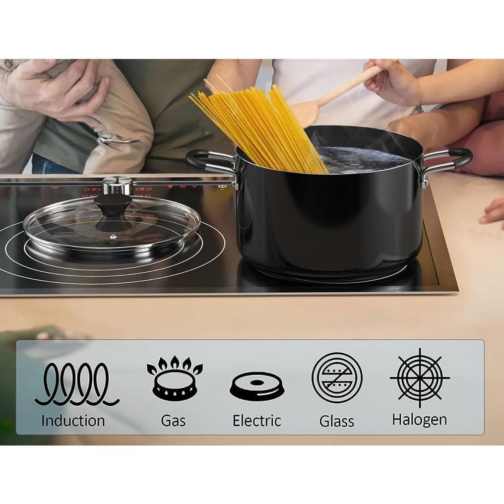 6-Quart Black Aluminum Nonstick Stockpot with Glass Lid