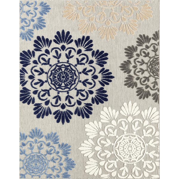 Tayse Rugs Oasis Floral Blue 5 ft. x 7 ft. Indoor/Outdoor Area Rug