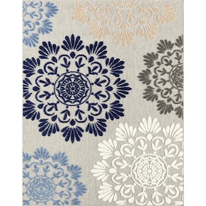 Oasis Floral Blue 8 ft. x 10 ft. Indoor/Outdoor Area Rug